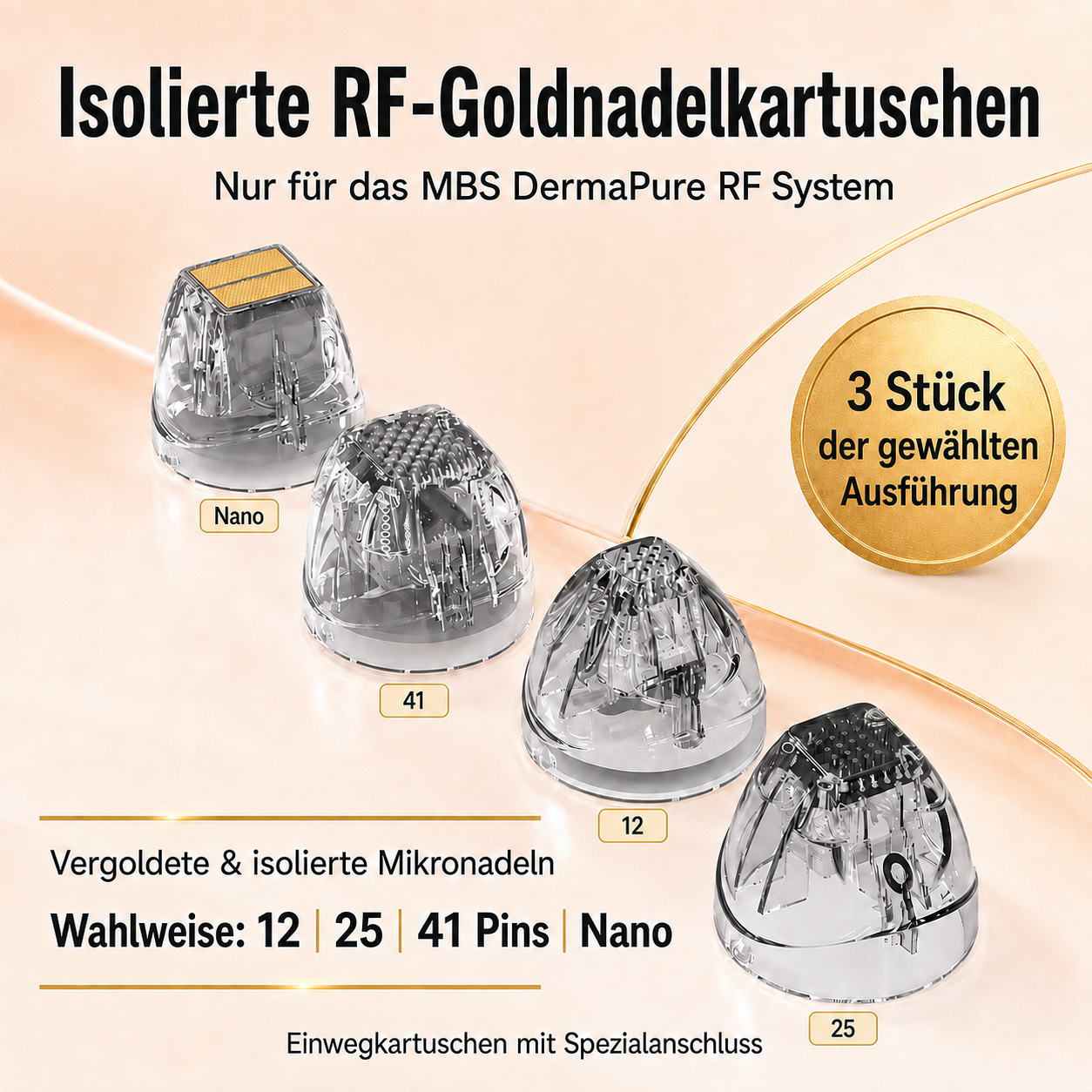 Isolierte NANO RF-Goldnadelkartuschen – 3er-Set