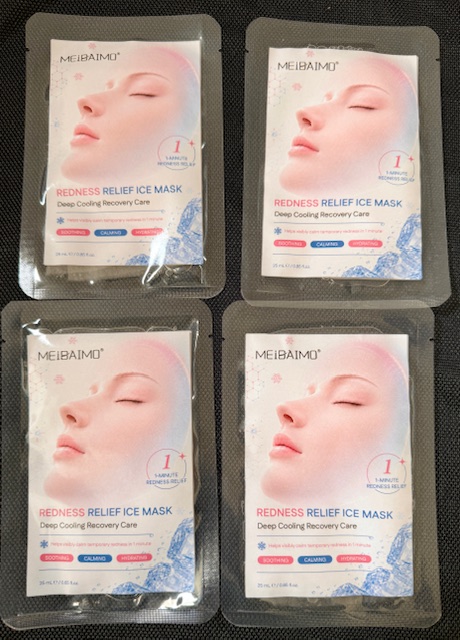 MEIBAIMO Kühlmaske gegen Rötungen – 4 Tuchmasken à 25 ml